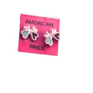 Vintage native Sterling silver turquoise, butterfly heart wing stud earrings